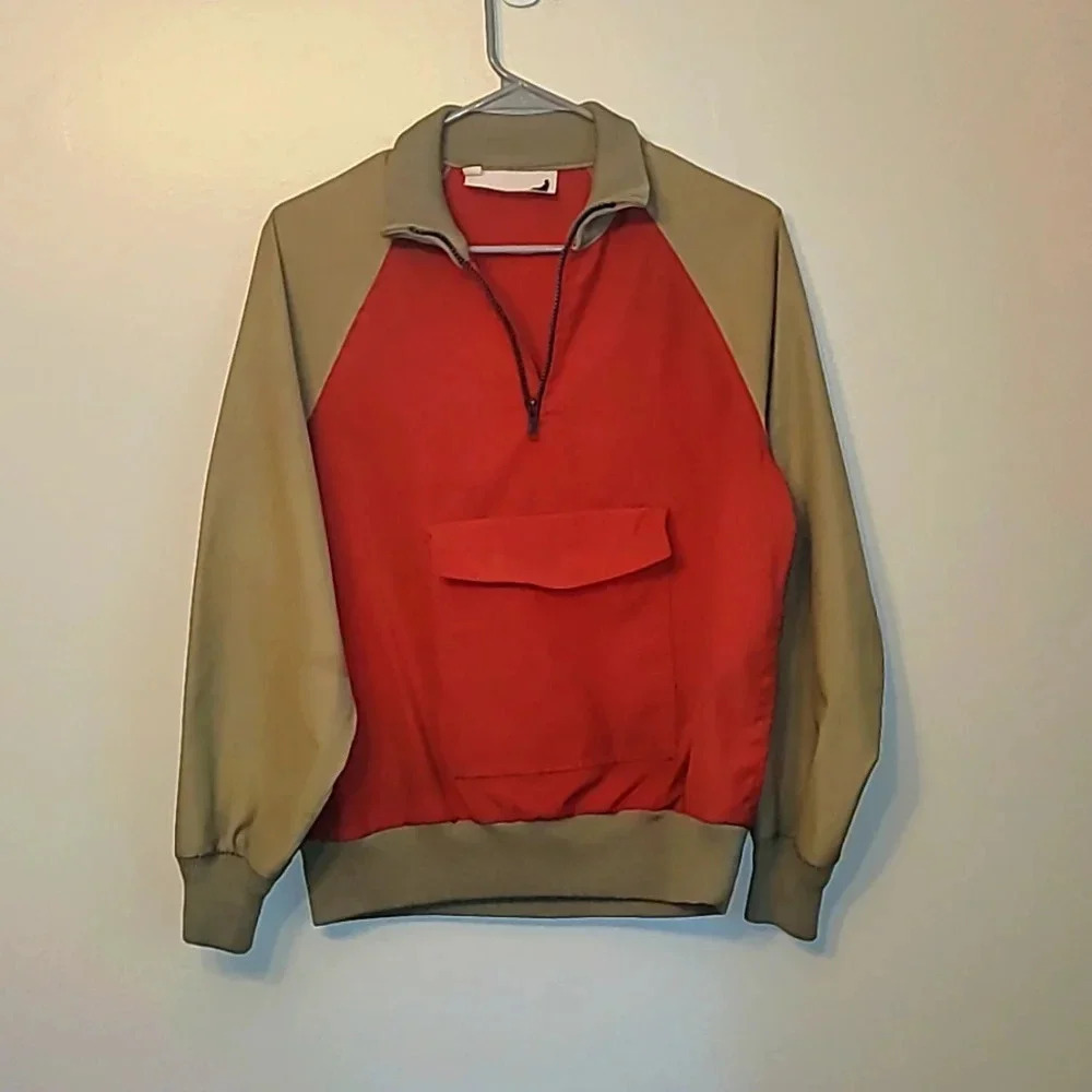 Men's small Mother Karen's pullover windbreaker jacket 80s red and tan LOT F10